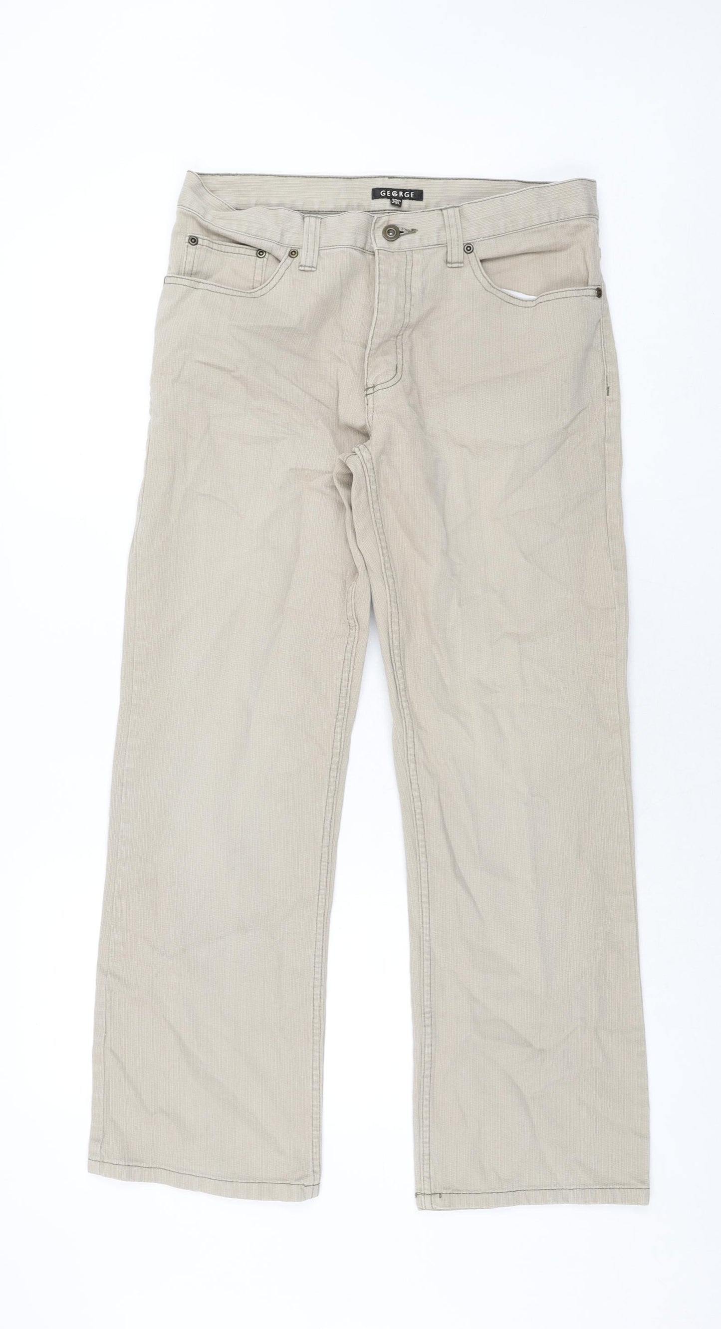 George Mens Beige Cotton Straight Jeans Size 32 in L29 in Regular Zip