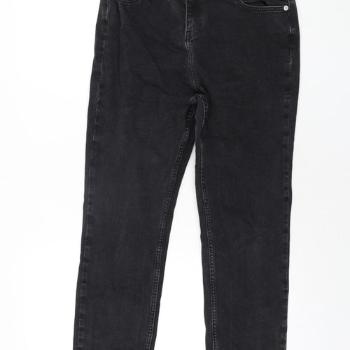 F&F Womens Black Cotton Straight Jeans Size 14 L27 in Regular Zip