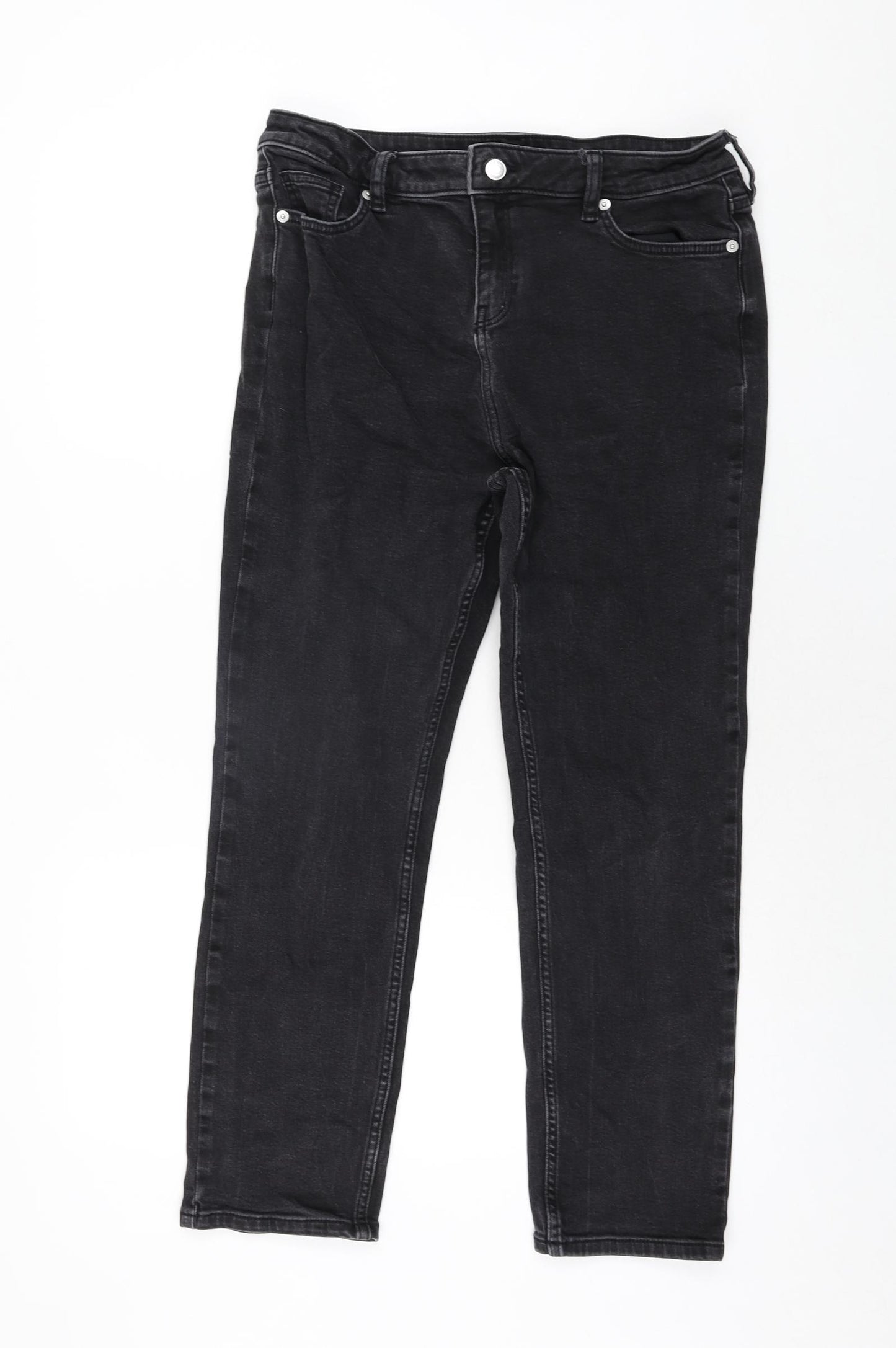 F&F Womens Black Cotton Straight Jeans Size 14 L27 in Regular Zip