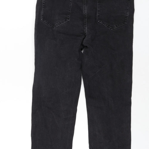 F&F Womens Black Cotton Straight Jeans Size 14 L27 in Regular Zip