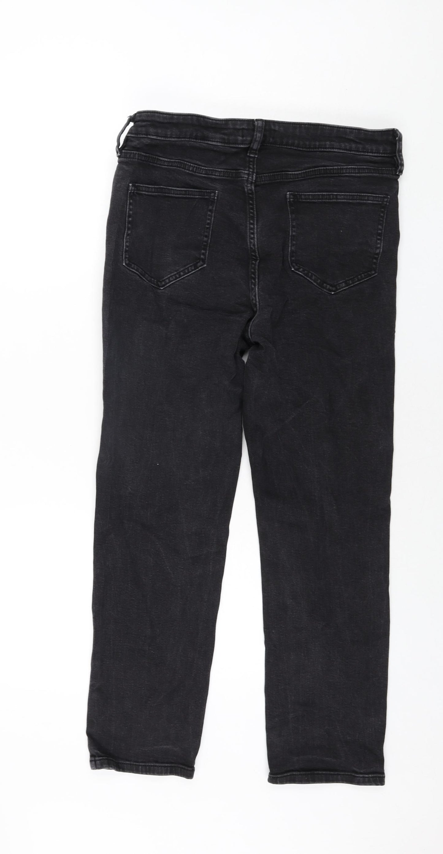 F&F Womens Black Cotton Straight Jeans Size 14 L27 in Regular Zip