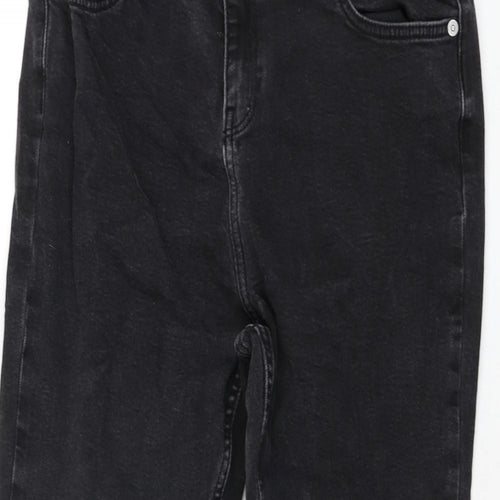 F&F Womens Black Cotton Straight Jeans Size 14 L27 in Regular Zip