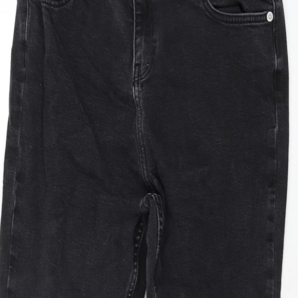 F&F Womens Black Cotton Straight Jeans Size 14 L27 in Regular Zip