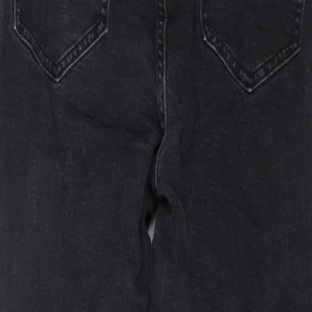 F&F Womens Black Cotton Straight Jeans Size 14 L27 in Regular Zip