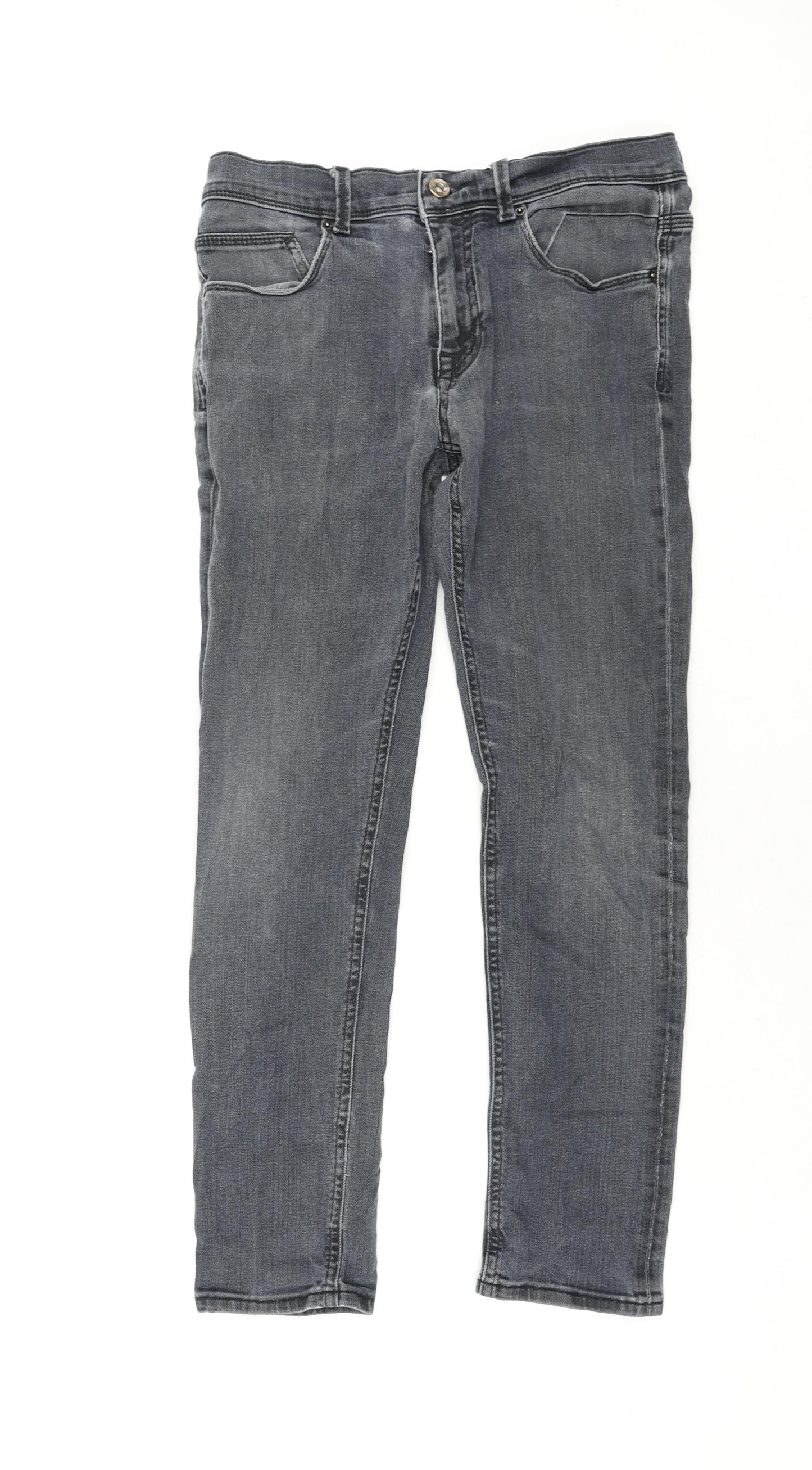 Zara Mens Grey Cotton Straight Jeans Size 30 in L27 in Regular Zip