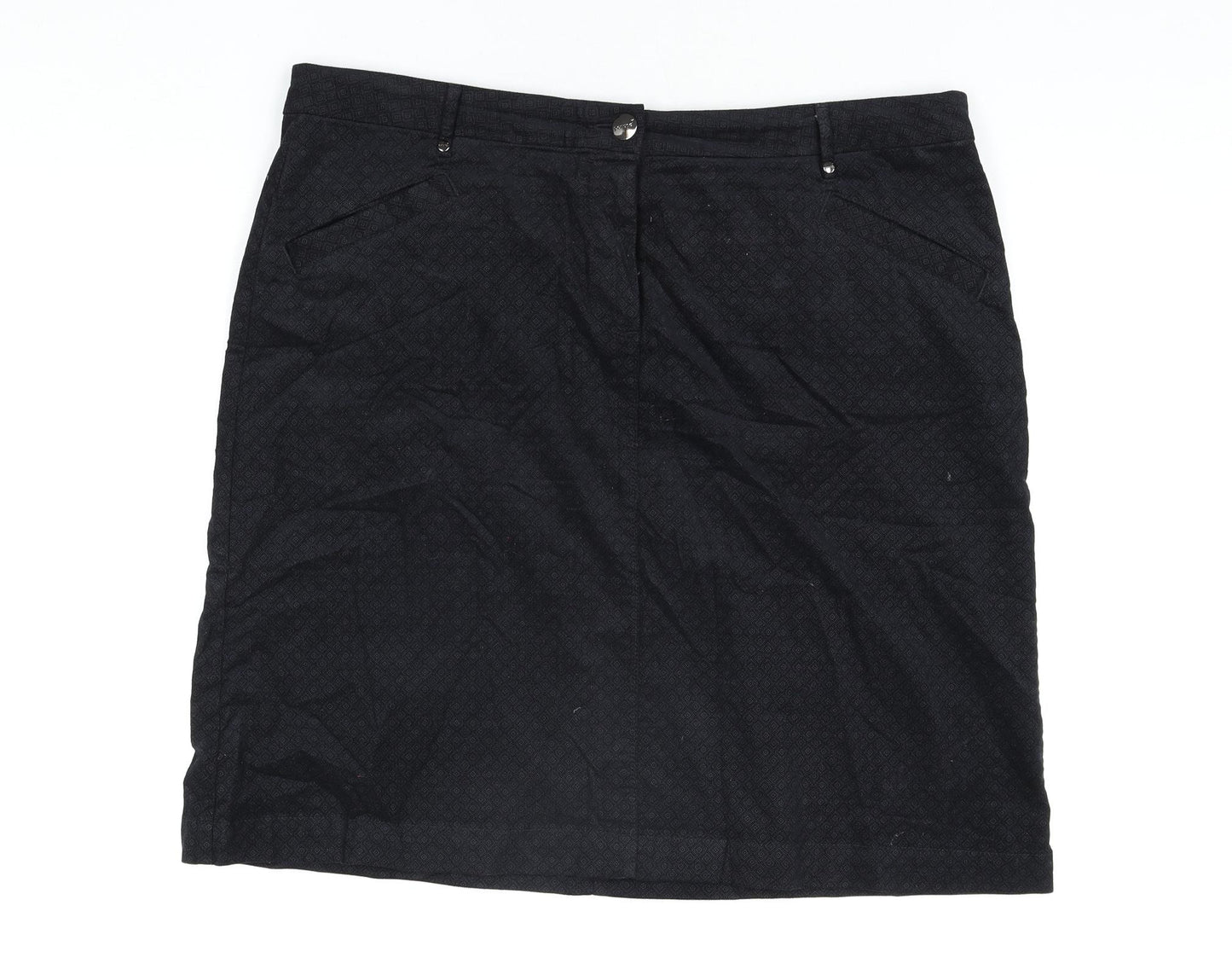 Per Una Womens Black Geometric Cotton Straight & Pencil Skirt Size 20 Zip