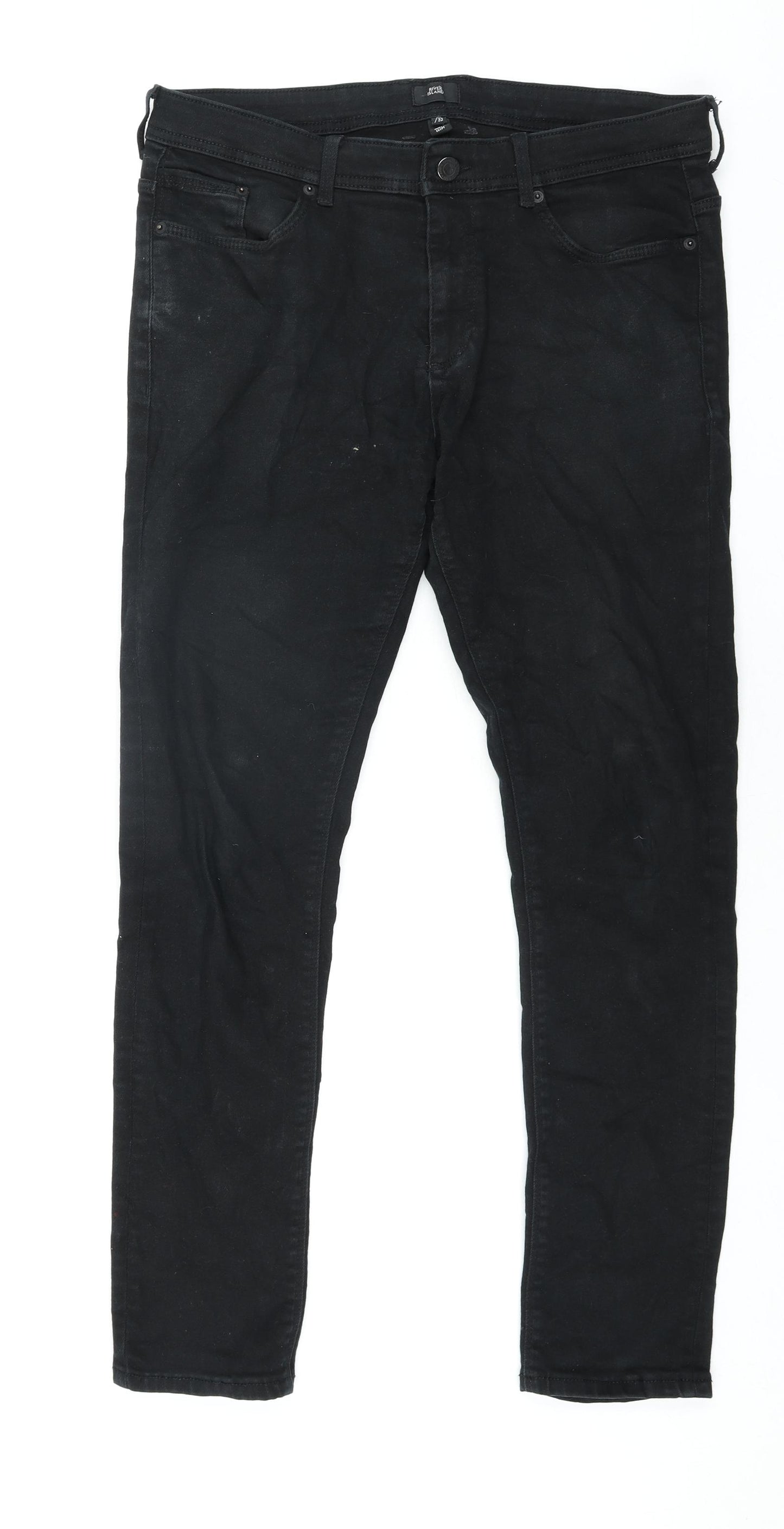 River Island Mens Black Cotton Tapered Jeans Size 43 in L32 in Regular Zip