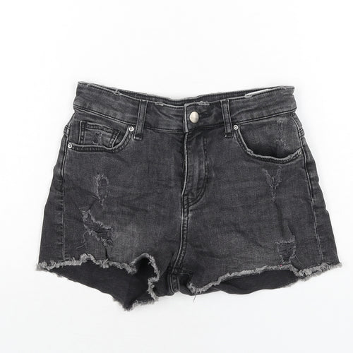 H&M Womens Black Cotton Cut-Off Shorts Size 6 Regular Zip