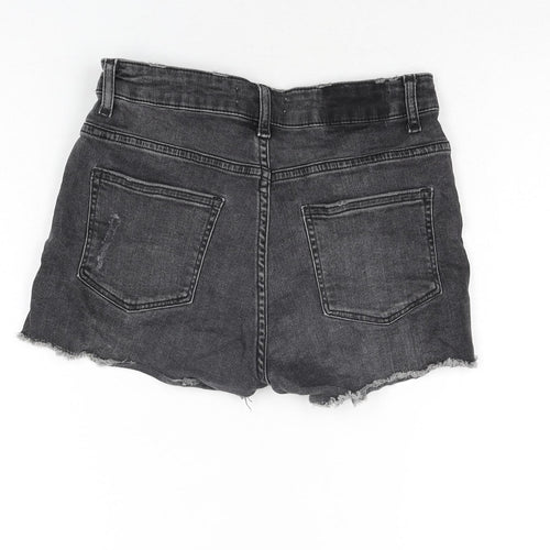 H&M Womens Black Cotton Cut-Off Shorts Size 6 Regular Zip
