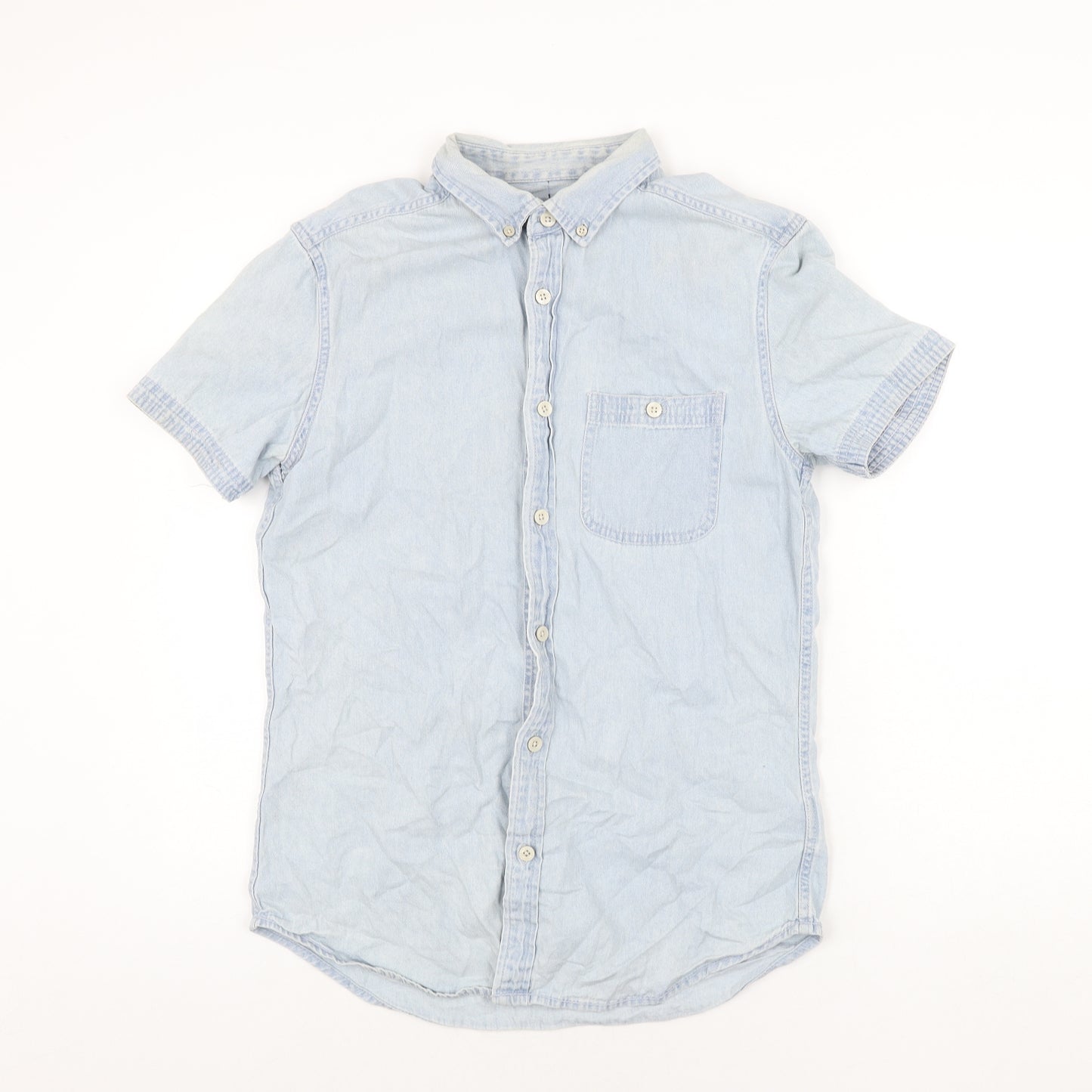 Drift King Mens Blue Cotton Button-Up Size M Collared Button