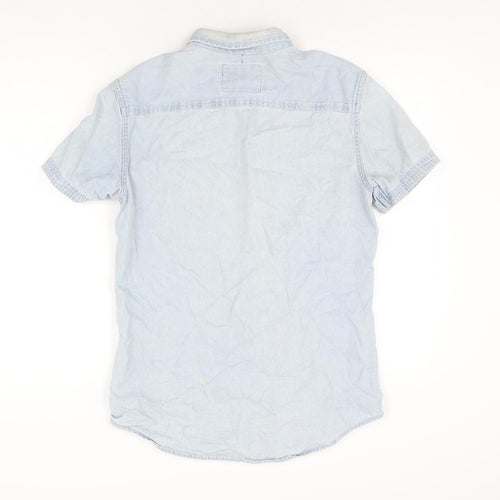 Drift King Mens Blue Cotton Button-Up Size M Collared Button