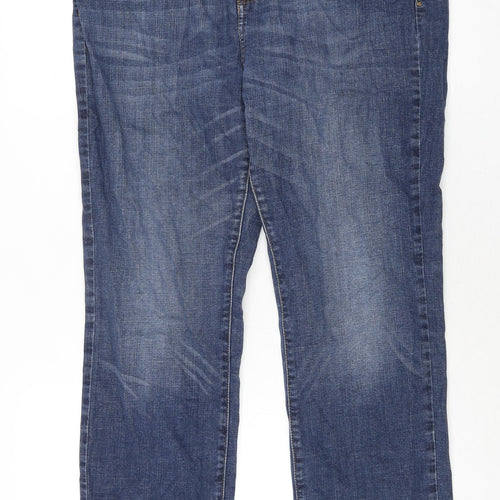 Marks and Spencer Womens Blue Cotton Straight Jeans Size 18 L29 in Regular Zip