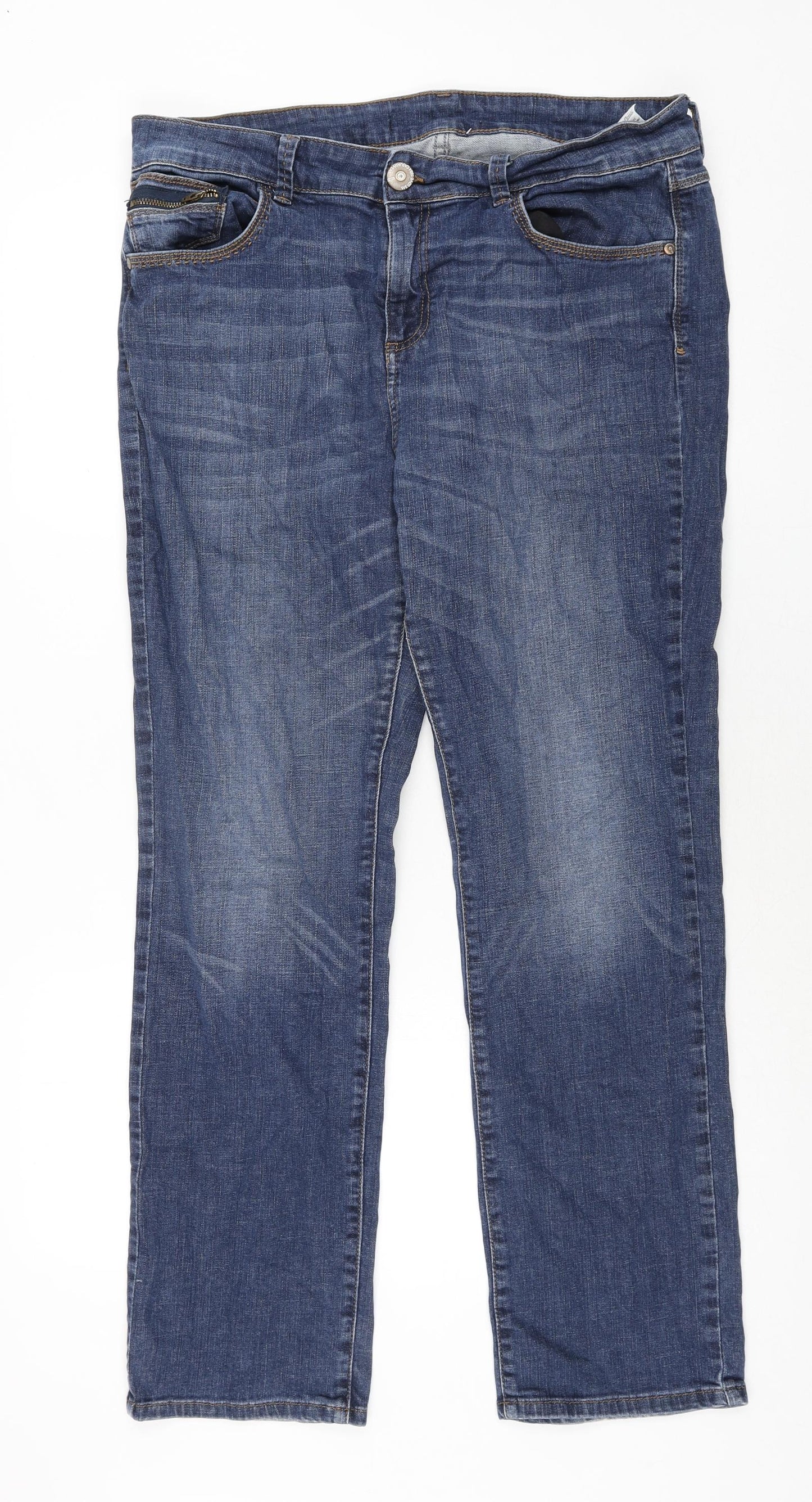 Marks and Spencer Womens Blue Cotton Straight Jeans Size 18 L29 in Regular Zip
