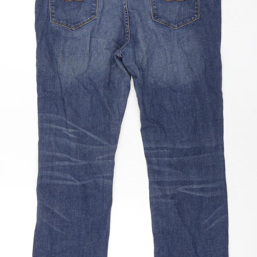 Marks and Spencer Womens Blue Cotton Straight Jeans Size 18 L29 in Regular Zip