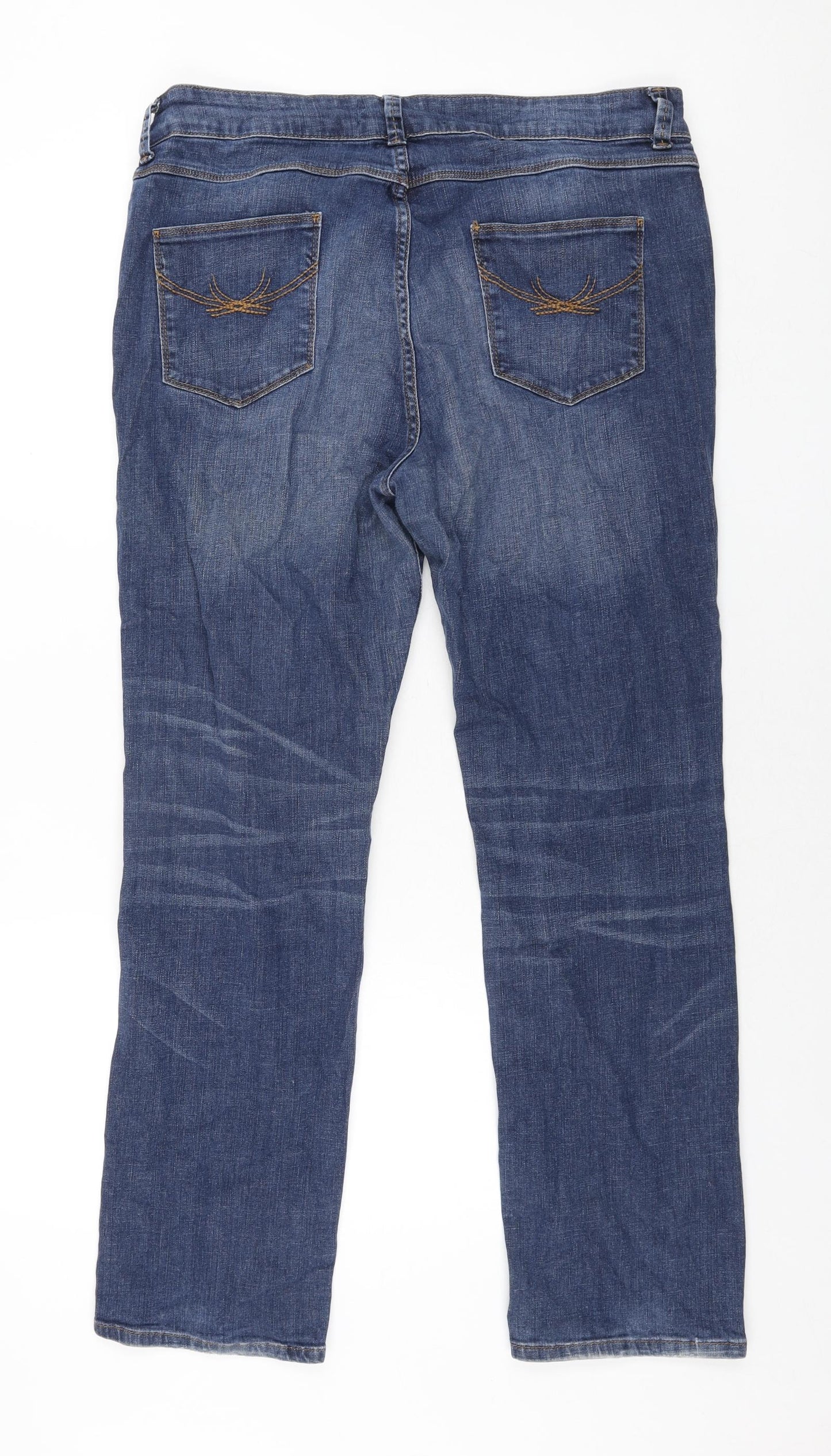 Marks and Spencer Womens Blue Cotton Straight Jeans Size 18 L29 in Regular Zip