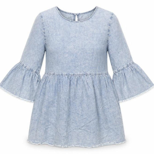 Denim & Co. Womens Blue Cotton A-Line Size 12 Round Neck Button - Raw Hems