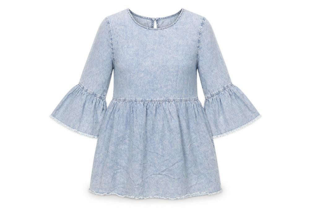 Denim & Co. Womens Blue Cotton A-Line Size 12 Round Neck Button - Raw Hems