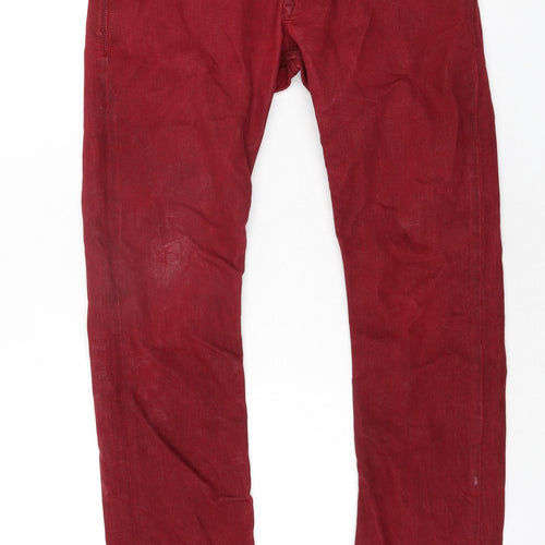 Diesel Mens Red Cotton Straight Jeans Size 30 in L28 in Regular Zip - Embroidered Pocket Detail