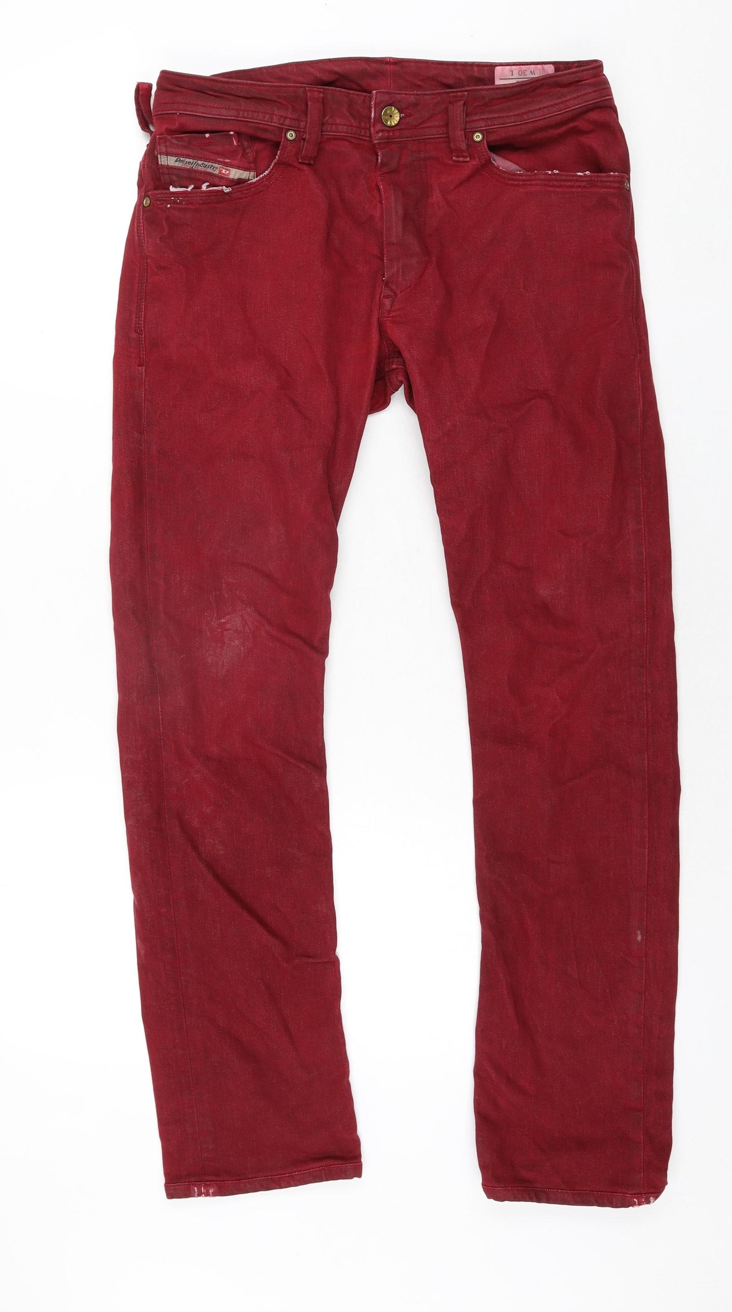 Diesel Mens Red Cotton Straight Jeans Size 30 in L28 in Regular Zip - Embroidered Pocket Detail