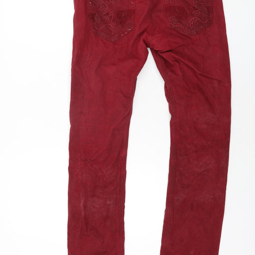 Diesel Mens Red Cotton Straight Jeans Size 30 in L28 in Regular Zip - Embroidered Pocket Detail