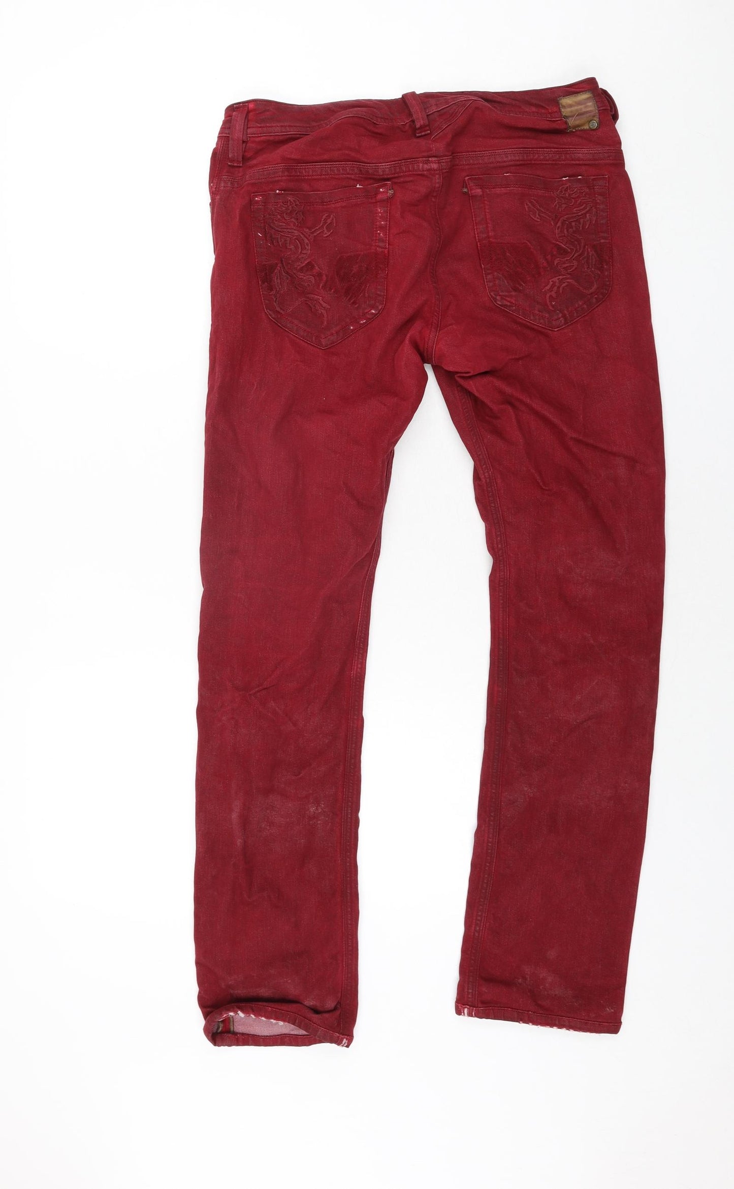 Diesel Mens Red Cotton Straight Jeans Size 30 in L28 in Regular Zip - Embroidered Pocket Detail