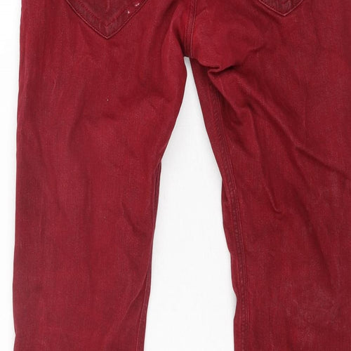 Diesel Mens Red Cotton Straight Jeans Size 30 in L28 in Regular Zip - Embroidered Pocket Detail