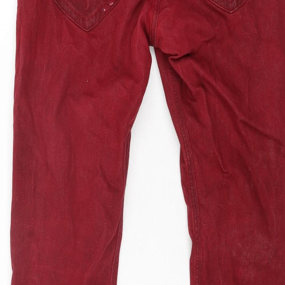 Diesel Mens Red Cotton Straight Jeans Size 30 in L28 in Regular Zip - Embroidered Pocket Detail