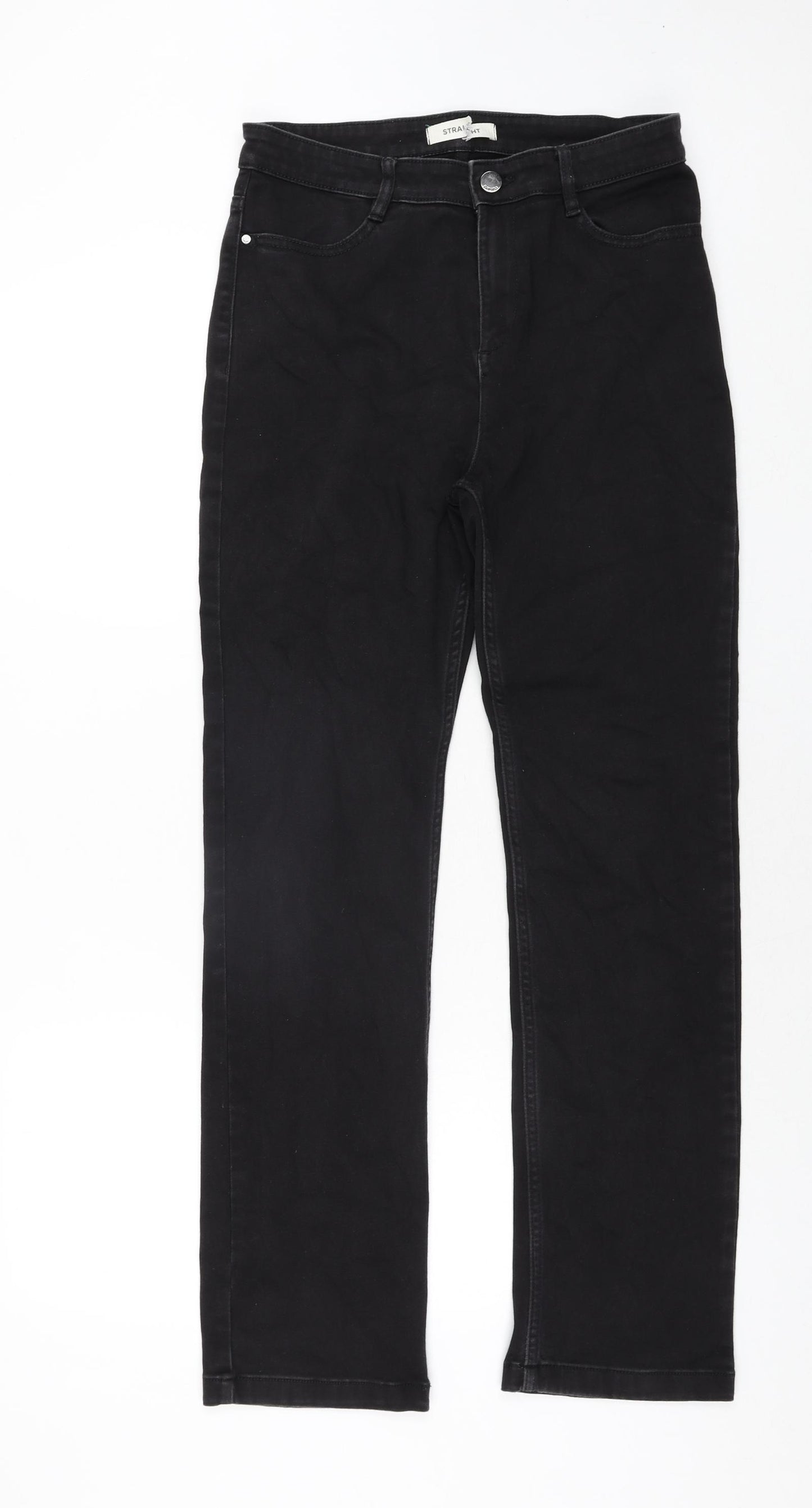 Marks and Spencer Womens Black Cotton Straight Jeans Size 12 L30 in Regular Zip