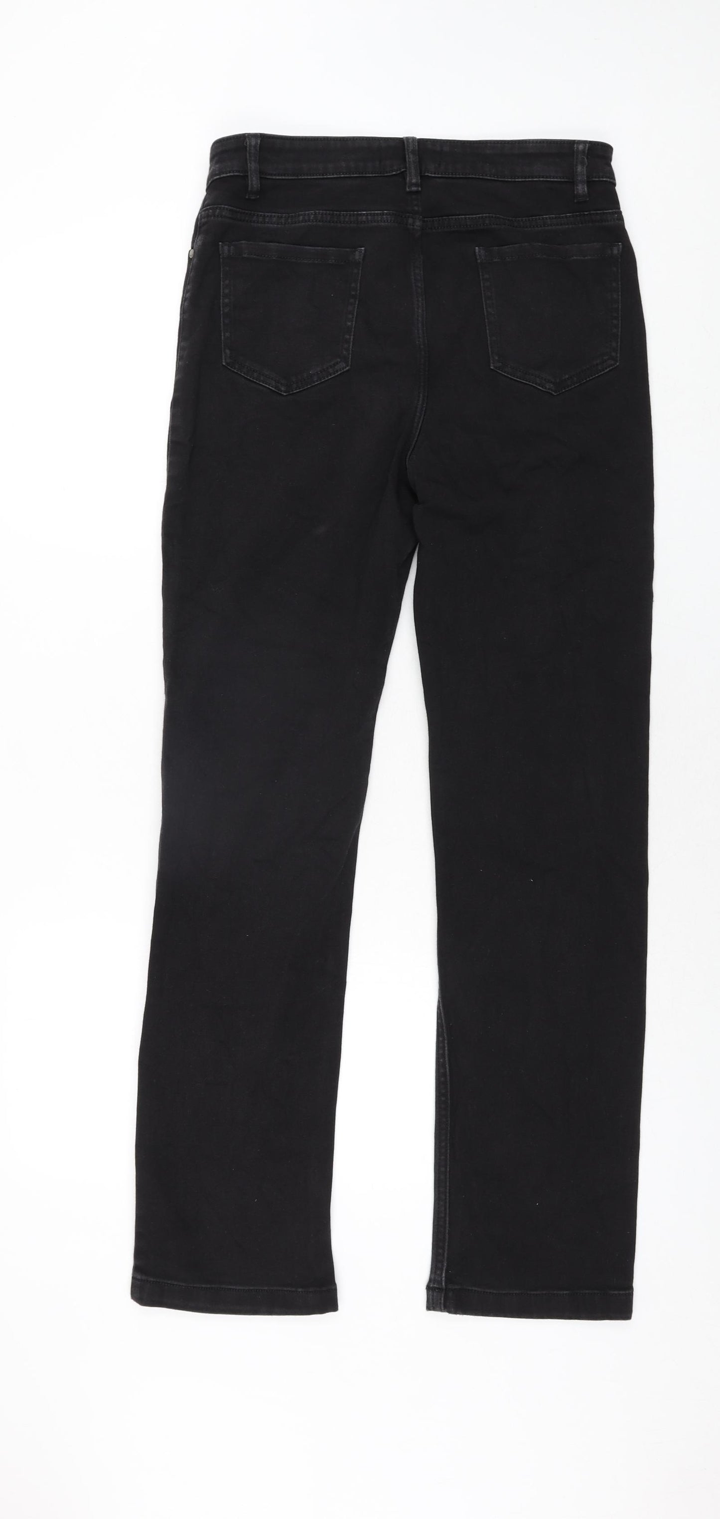 Marks and Spencer Womens Black Cotton Straight Jeans Size 12 L30 in Regular Zip