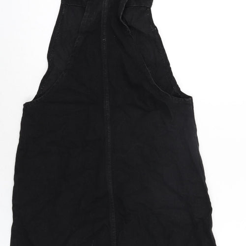 Denim & Co. Womens Black Cotton Pinafore/Dungaree Dress Size 6 Square Neck Button