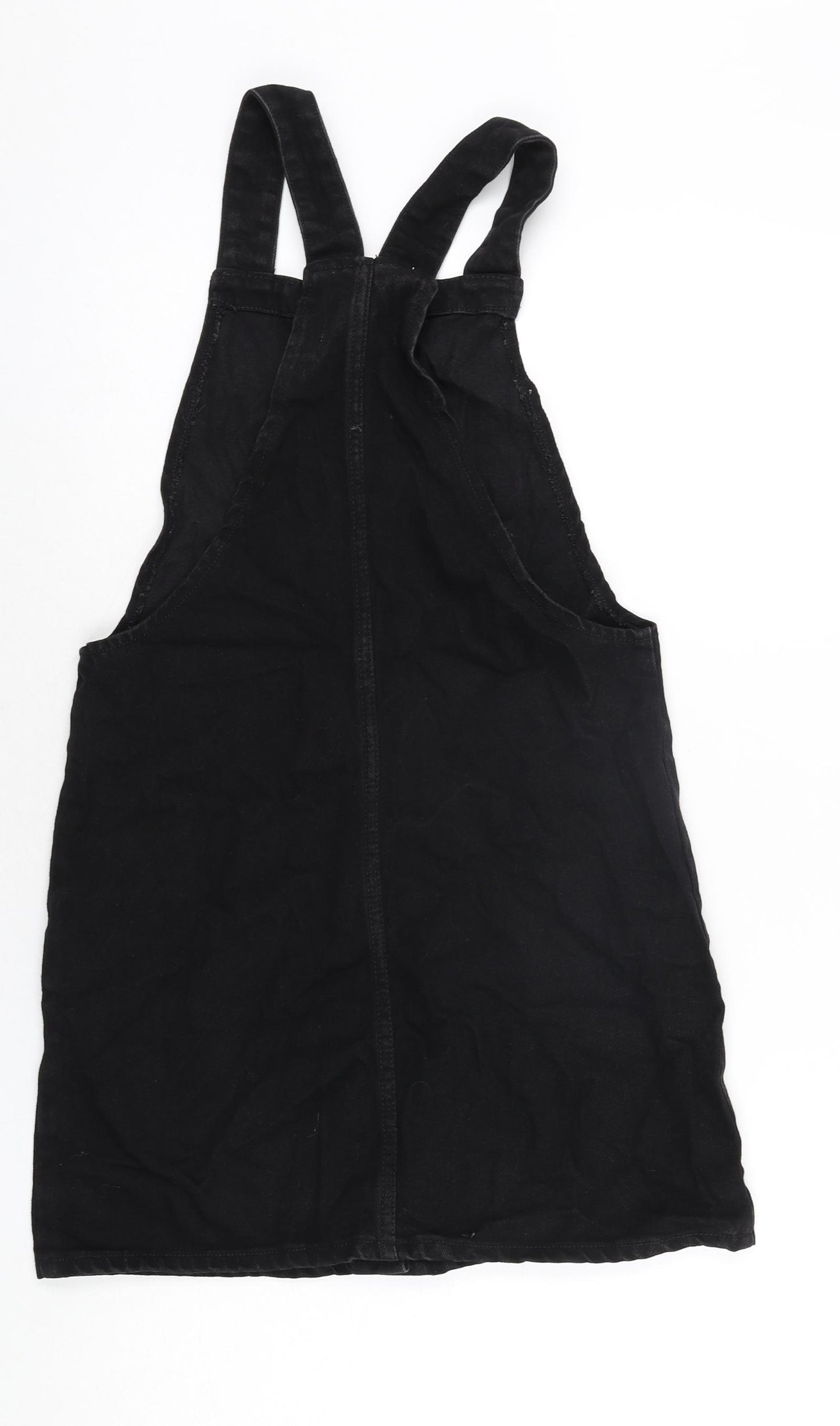 Denim & Co. Womens Black Cotton Pinafore/Dungaree Dress Size 6 Square Neck Button