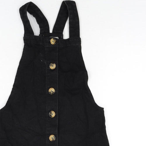 Denim & Co. Womens Black Cotton Pinafore/Dungaree Dress Size 6 Square Neck Button