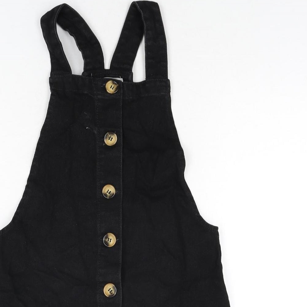 Denim & Co. Womens Black Cotton Pinafore/Dungaree Dress Size 6 Square Neck Button