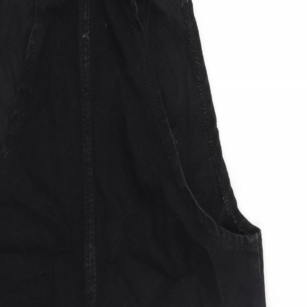 Denim & Co. Womens Black Cotton Pinafore/Dungaree Dress Size 6 Square Neck Button