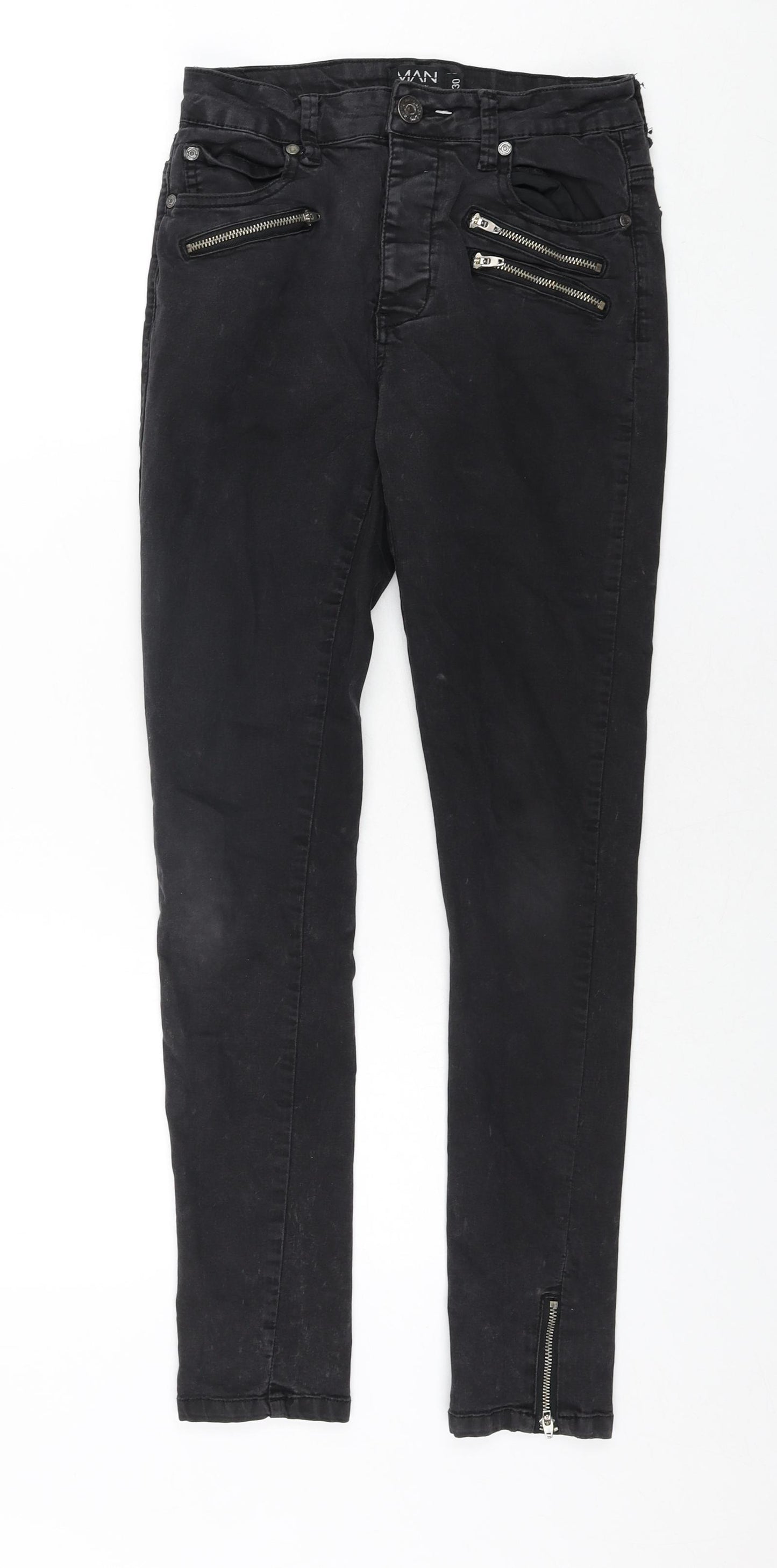 Boohoo Mens Grey Cotton Skinny Jeans Size 30 in L32 in Regular Zip