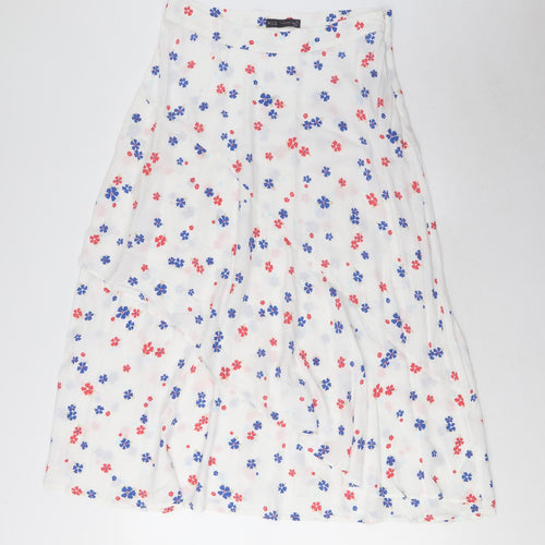 Marks and Spencer Womens White Geometric Viscose A-Line Skirt Size 12 Zip - Frill