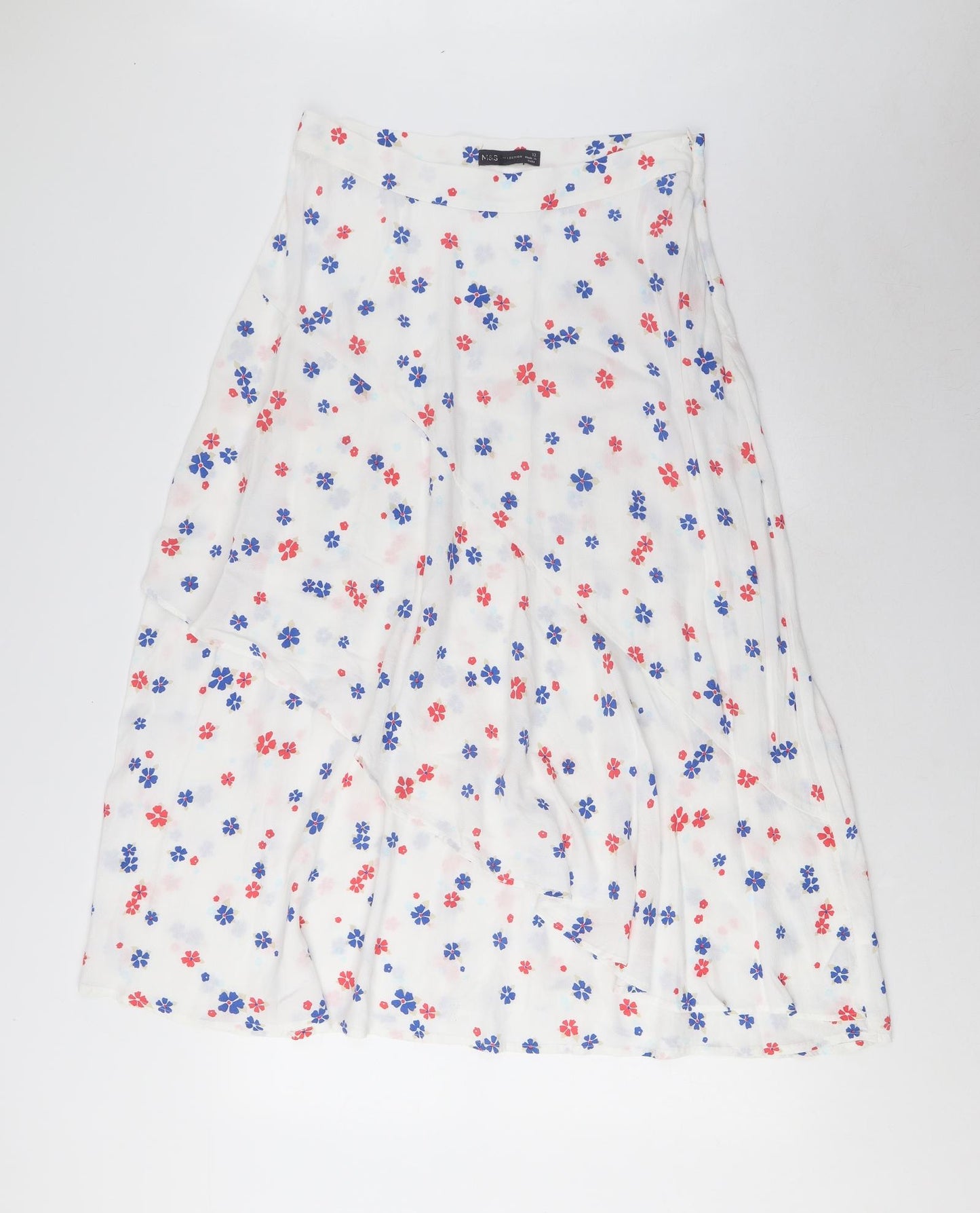 Marks and Spencer Womens White Geometric Viscose A-Line Skirt Size 12 Zip - Frill