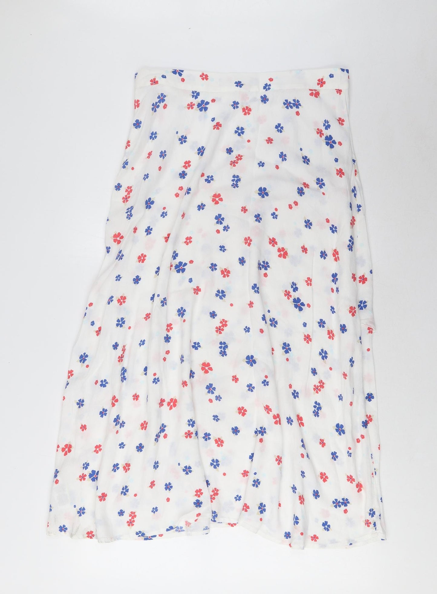 Marks and Spencer Womens White Geometric Viscose A-Line Skirt Size 12 Zip - Frill
