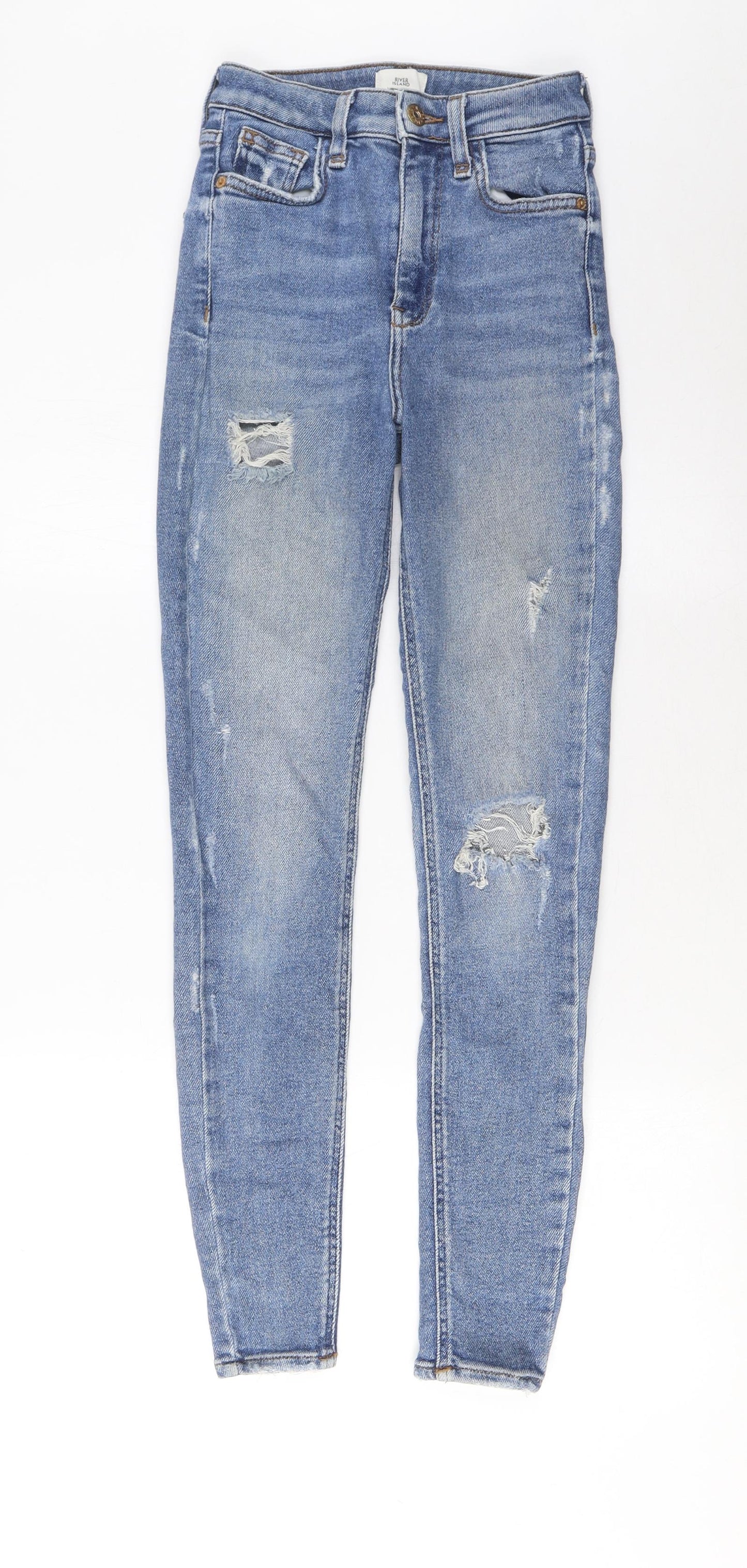 River Island Womens Blue Cotton Skinny Jeans Size 6 L27 in Regular Zip - Pockets