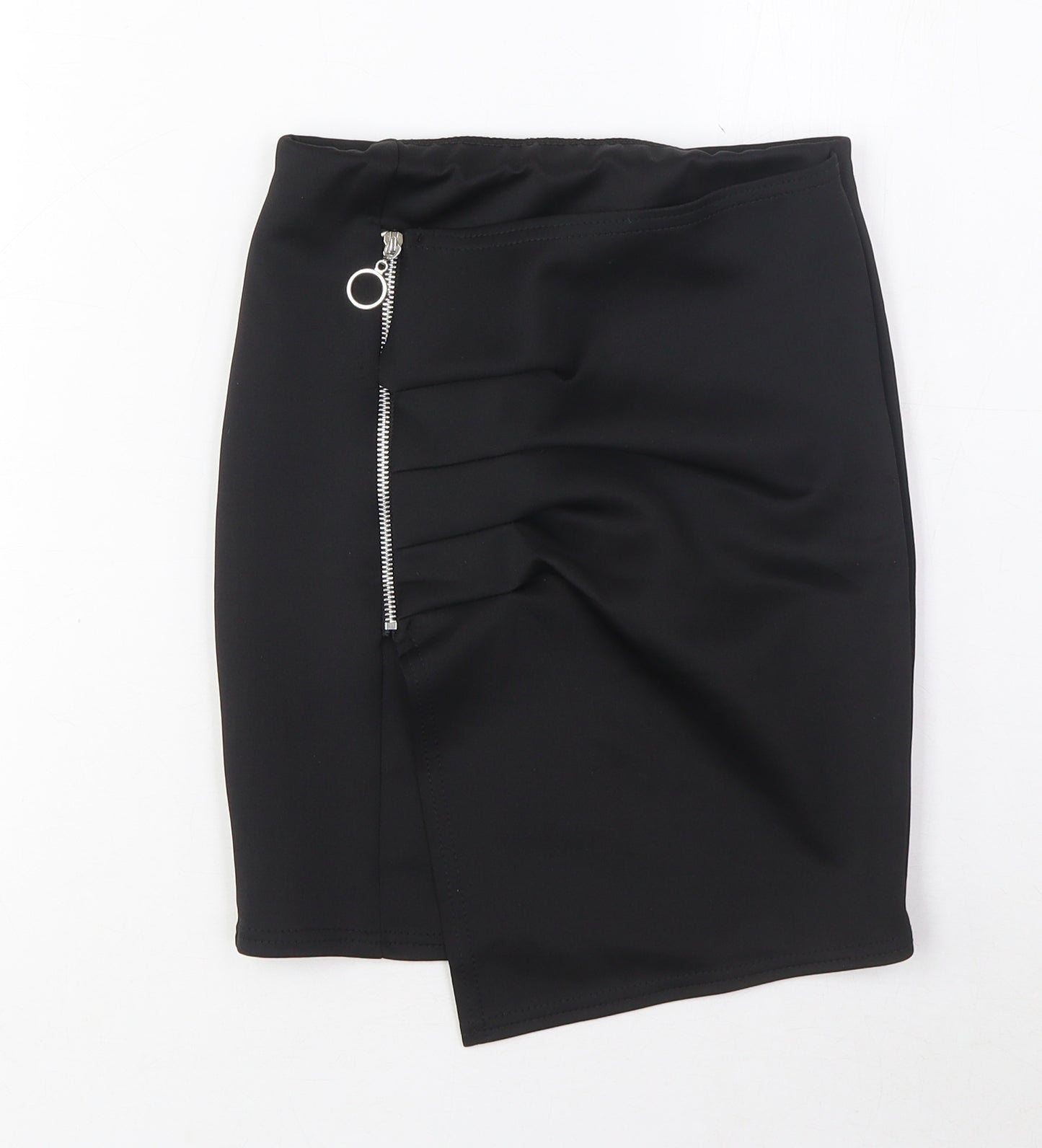 PRETTYLITTLETHING Womens Black Polyester A-Line Skirt Size 6 Zip - Pleated, Zip