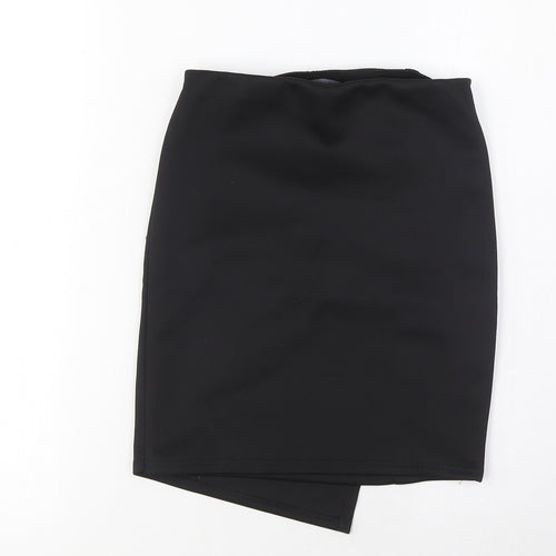 PRETTYLITTLETHING Womens Black Polyester A-Line Skirt Size 6 Zip - Pleated, Zip