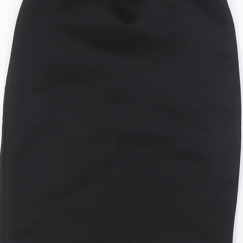 PRETTYLITTLETHING Womens Black Polyester A-Line Skirt Size 6 Zip - Pleated, Zip