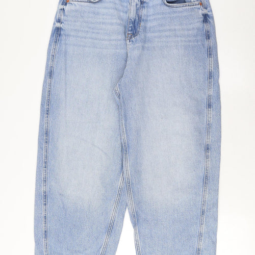 Marks and Spencer Womens Blue Cotton Straight Jeans Size 12 L26 in Regular Zip - Pockets