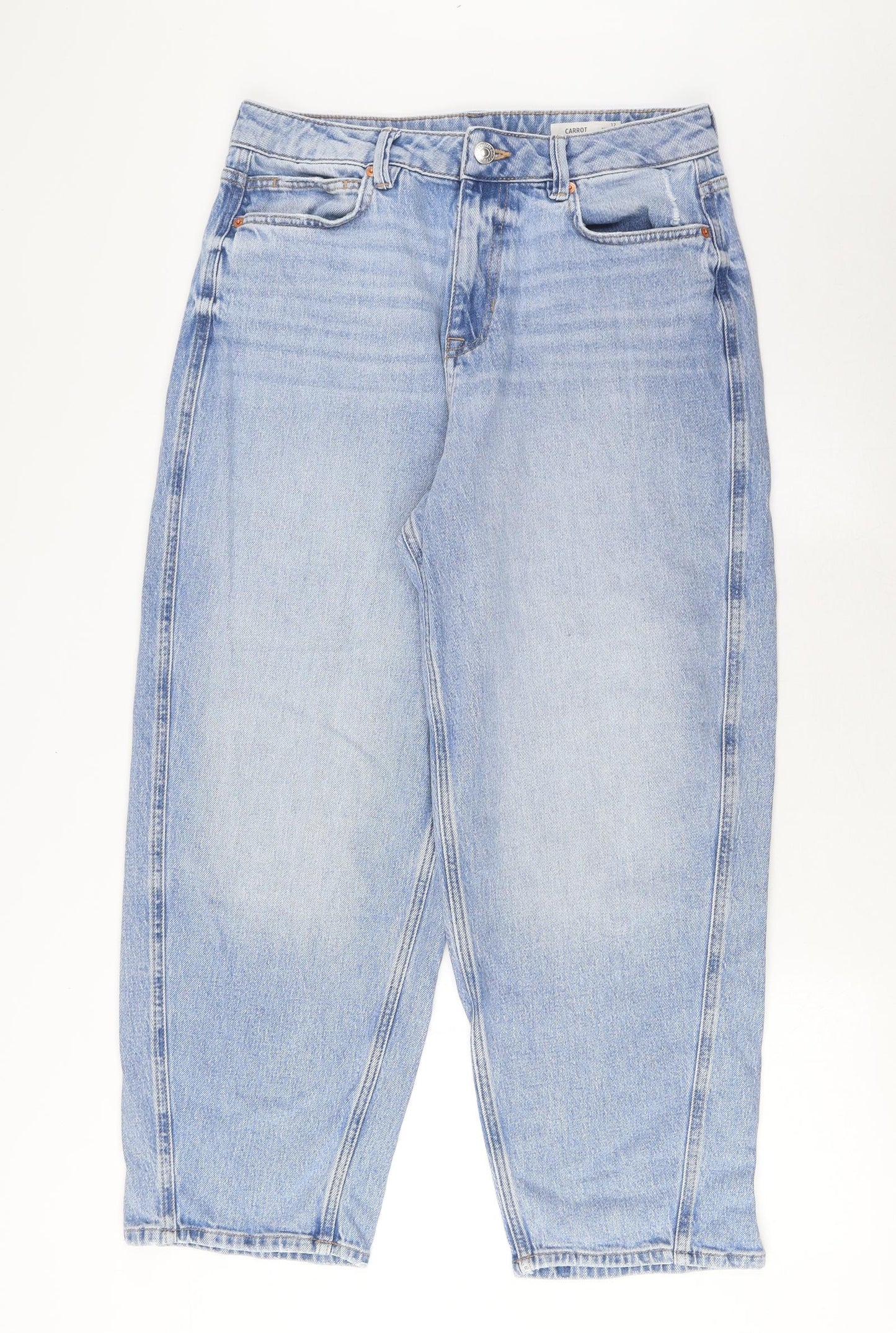 Marks and Spencer Womens Blue Cotton Straight Jeans Size 12 L26 in Regular Zip - Pockets