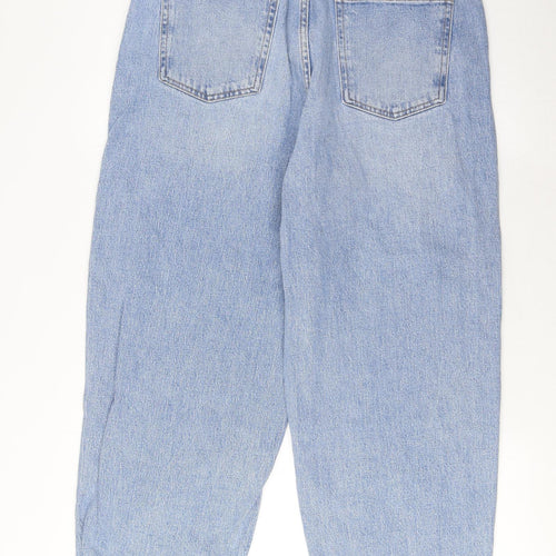 Marks and Spencer Womens Blue Cotton Straight Jeans Size 12 L26 in Regular Zip - Pockets