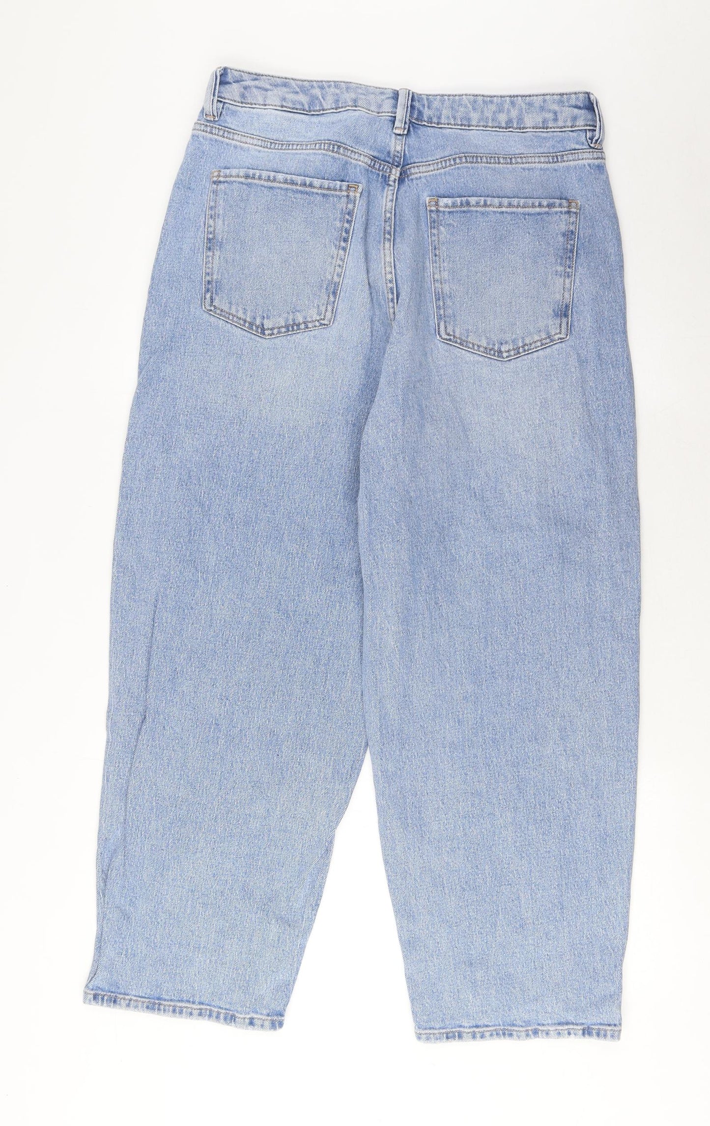 Marks and Spencer Womens Blue Cotton Straight Jeans Size 12 L26 in Regular Zip - Pockets