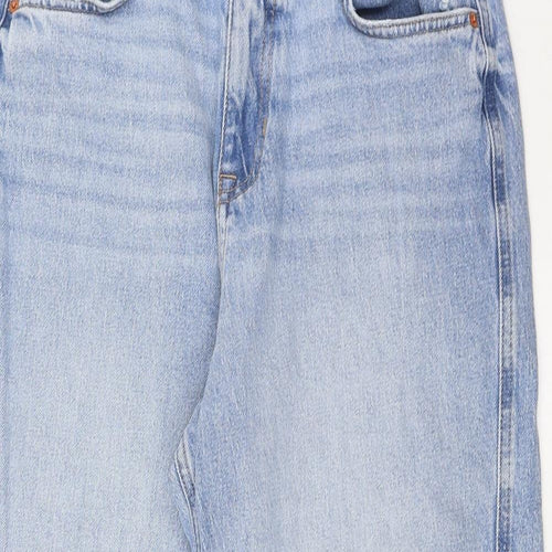 Marks and Spencer Womens Blue Cotton Straight Jeans Size 12 L26 in Regular Zip - Pockets