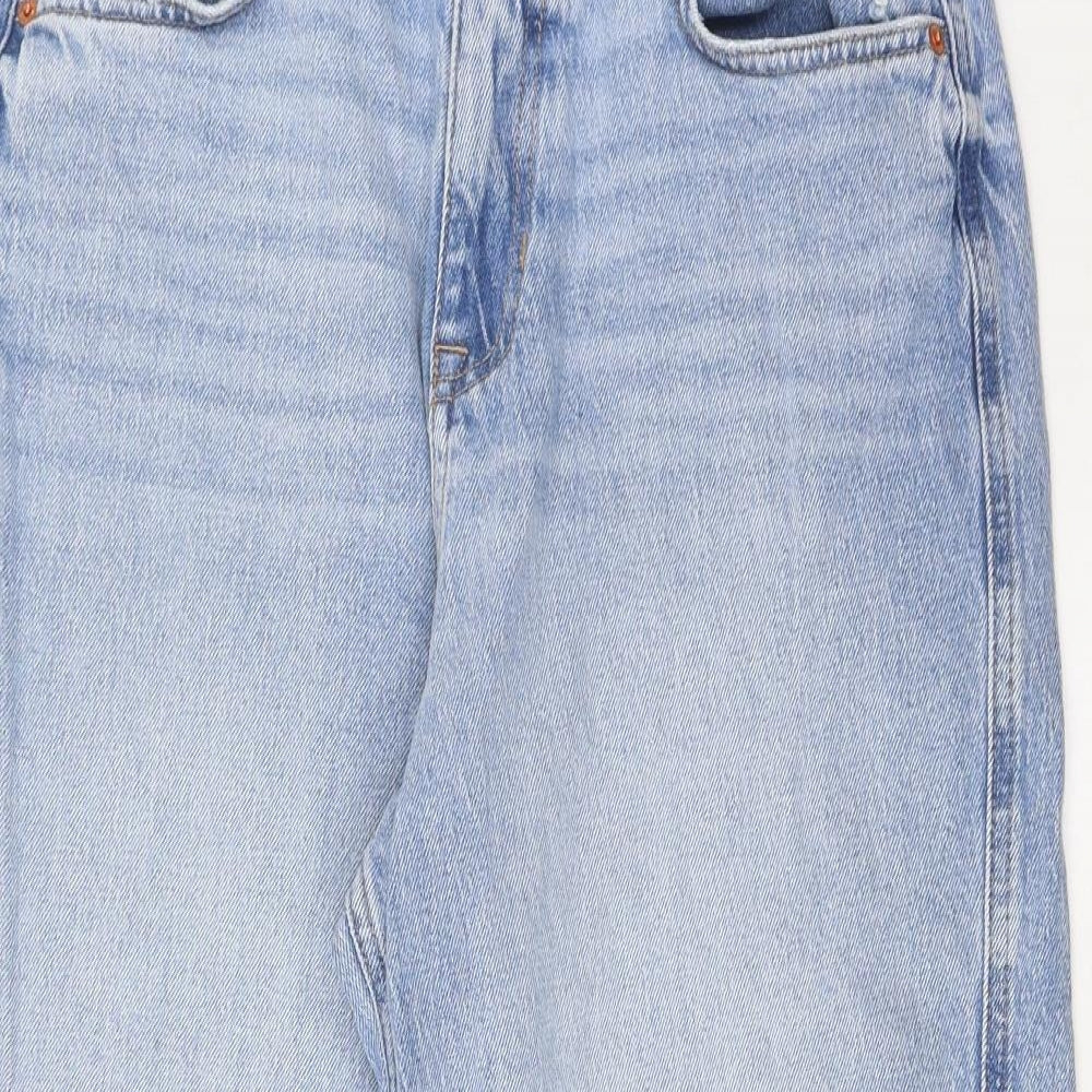 Marks and Spencer Womens Blue Cotton Straight Jeans Size 12 L26 in Regular Zip - Pockets