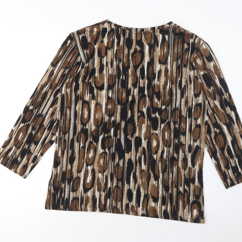 Alexara Womens Brown Geometric Polyester Basic T-Shirt Size 10 Crew Neck