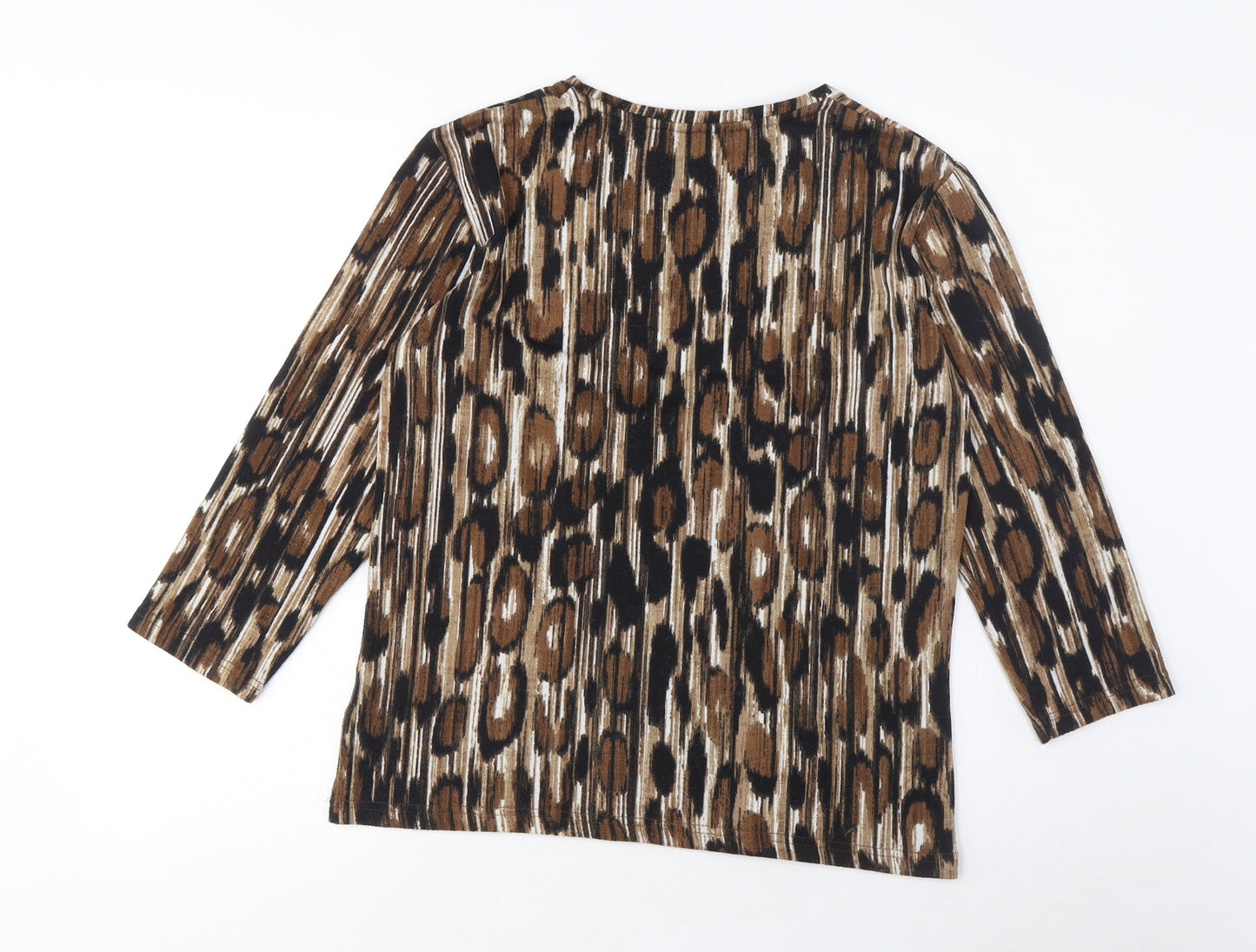 Alexara Womens Brown Geometric Polyester Basic T-Shirt Size 10 Crew Neck